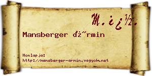 Mansberger Ármin névjegykártya